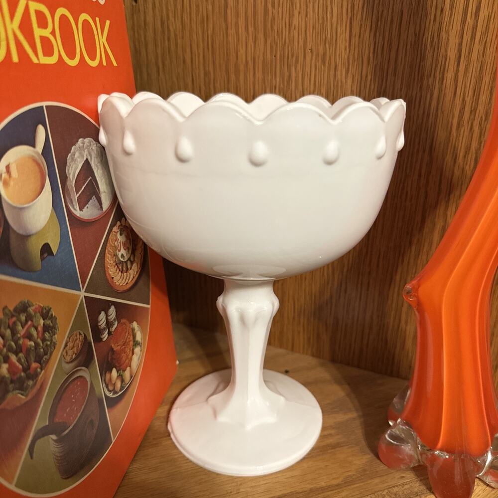 LARGE Indiana Glass‎ Tear Drop White Milk Glass Compote Stemmed Bowl Centerpiece